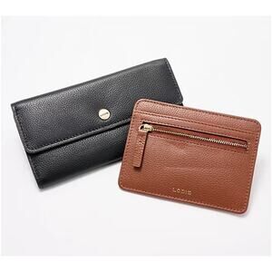 LODIS Texas Leather 2-Piece Wallet Set Black/Chestnut A625707